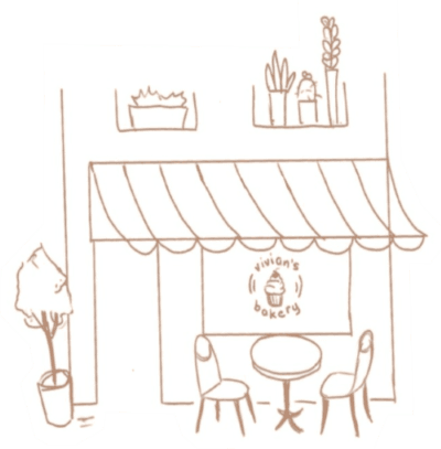 Hand-drawn cafe storefront sketch.